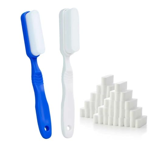 Magic sponges with Long Handle, 39 Melamine Sponge Refills & 2 Magic Sponge Brush Handles for Kitchen Sink, Stove, Bathroom, Wall & Precision Oil Stain Cleaning