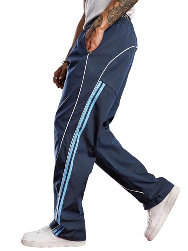 ZAFUL Mens Wide Leg Casual Pants Drawstring Letter Print Color Block Side Stripes Loose Fit Pockets Sweatpants