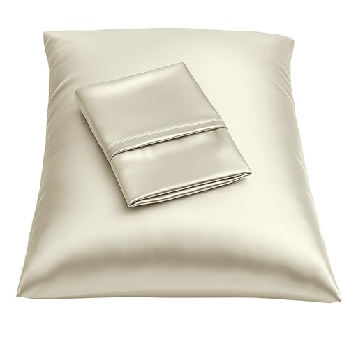 Image of BLISSFORD Satin Pillowcase with Zipper, for Hair and Skin Care, Feels Soft and Cool Like a Silk Pillowcase, Satin Pillow Cases 2 Pack, Slik Pillow Cover, Ivory - Queen Size, Set of 2