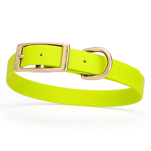 Image of Viper Biothane Heavy Duty Waterproof Dog Collar Strong Coated Nylon Webbing w /Solid Brass Hardware Odor-Proof Easy to Clean High Performance Fits Small Medium or Large Dogs, Safety Yellow