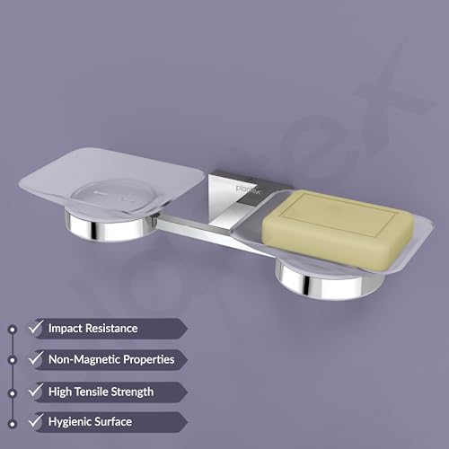 Image of Plantex 304 Grade Stainless Steel Square Dual Soap Holder for Bathroom /Wall Mounted Soap Holder /Bathroom Accessories - Benz (Chrome)
