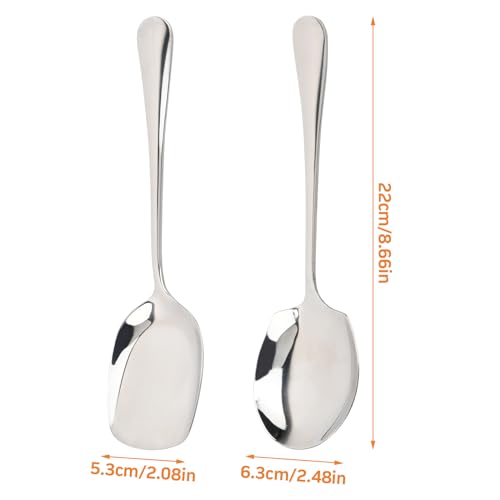 Dokeno Cucchiaio da servizio grande in acciaio inossidabile, 2 pezzi, cucchiai da servizio a manico lungo a buffet, cucchiaio per pala, per ristorante e banchetti (argento) - immagine 3