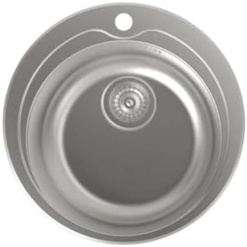 Cata Fregadero RS-1 Sobre Encimera con Cubeta Redonda Instalación Mueble 45 cm Base con Fondo Absorbente Accesorios Incluidos Acabado Acero Inoxidable
