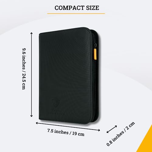 Image of Card Guardian - 4 Pocket Card Binder for 160 Cards (Black) | Zipper Closure and Side Loaded Pockets | Compatible with Trading & Sports Cards including Magic the Gathering, Yugioh, Baseball Cards