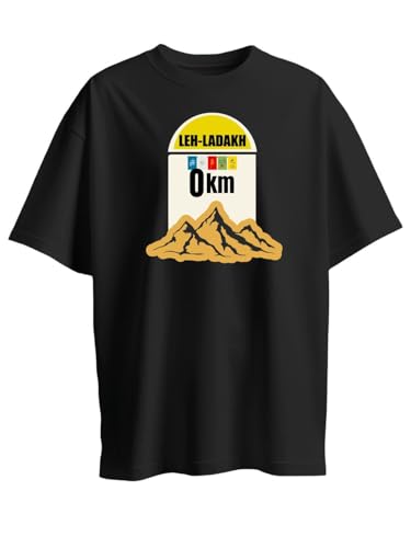 Image of T-Shirt for Men - 100% Cotton Ladakh Motorcycle Rider Half Sleeve Round Neck Graphic Print | Regular & Oversized Fit | 180 /220 GSM | S-5XL | Black, Navy Blue, Olive, Red, White
