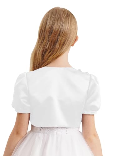 JEATHA Kids Girls 3D Applique Bolero Shrugs Short Sleeve Cropped Cardigan Birthday Wedding Party Outerwear Tops2