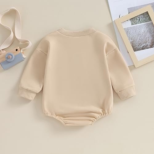 COORALLY Infant Girls Boys Sweatshirts Romper Solid Color Long Sleeve Crew Neck Pullover Bodysuit Oversized Sweater Romper (Khaki, 3-6 Months)