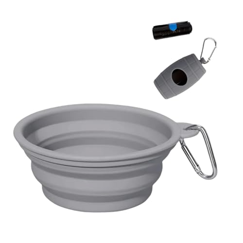 Silicone Collapsible Pet Bowl Set,Dog Cat Food Bowl with Waste Bag Dispenser,Portable Durable,Easy to Clean and Carry.