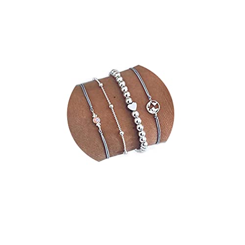 Branets Boho Armband Set Silber Perlen Map Armband Opal Armbänder Schmuck für Damen und Mädchen(4 Stück)… Cover