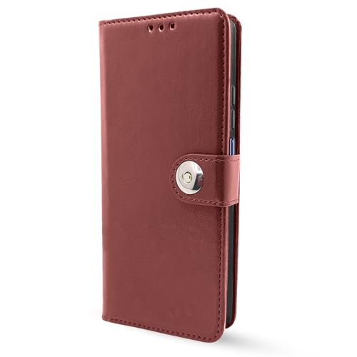 Image of Pikkme Flip Cover Leather Finish | Inside TPU with Card Pockets | Wallet Stand and Shock Proof | Complete Protection Button Flip Case for Samsung Galaxy A06 (Brown)