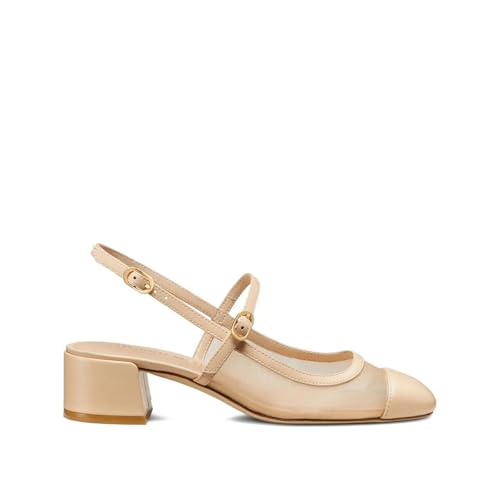 Women's Classic Mary Jane Slingback Pumps, Mesh Leather Round Toe Heels2