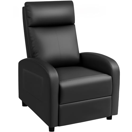 Rankok Recliner Chair Modern PU Leather Reclining Chair Ergonomic Adjustable Recliner for Living Room Home Theater Seating Single Sofa (Black)