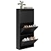 Produktbild WOLTU Schuhschrank, mit 3 Klappen, Schuhregal, Schuhkipper, für 9 Paar Schuhe, aus Metall, für Flur Wohnzimmer, 50x106x15 cm, Schwarz