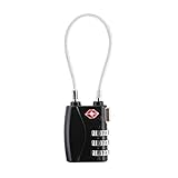 ZHEGE TSA Approved Luggage Locks, 3 Digit Cable Lock for Travel Baggage, Suitcase, Gym Lockers (Black)