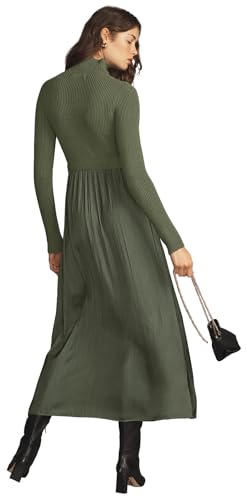 Image of Womens Fall Mock Turtleneck Long Sleeve Ribbed Knit Pullover Tops Fashion Long Maxi Dress