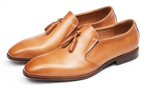 Santimon Men's Slip-On Tassel Loafers - Genuine Leather Penny Loafers Dress Shoes, Classic Formal Footwear for Business Casual, Weddings & Casual Events