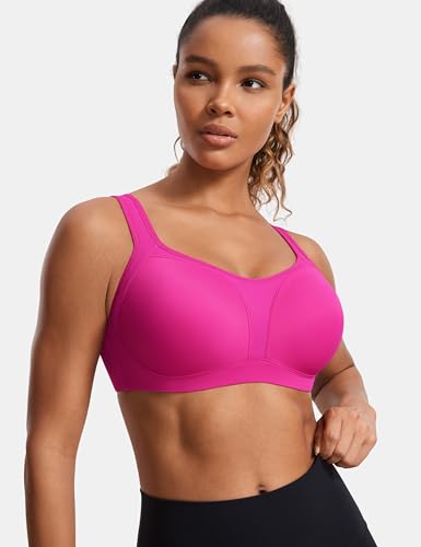 Image of SYROKAN Women's High Impact Underwire Sports Bra High Support Large Bust Padded Adjustable Straps Running Bra