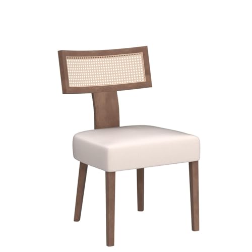 Image of HNY Mid Century Modern Rattan Dining Chairs Set of 4, Linen Upholstered Kitchen & Dining Room Chairs with Ergonomic Curved Back, Solid Wood Frame, Farmhouse Accent Chairs for Home, Apartment, Beige