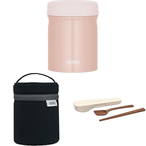 【セット品】【食洗機対応モデル】 サーモス 真空断熱スープジャー 400ml ベージュピンク 全パーツ食洗機OK 保温保冷 お手入れ簡単 口当たりがやさしい丸口設計 JEB-400 BEPサーモス スープジャーポーチ ブラック RES-003 BKサーモス