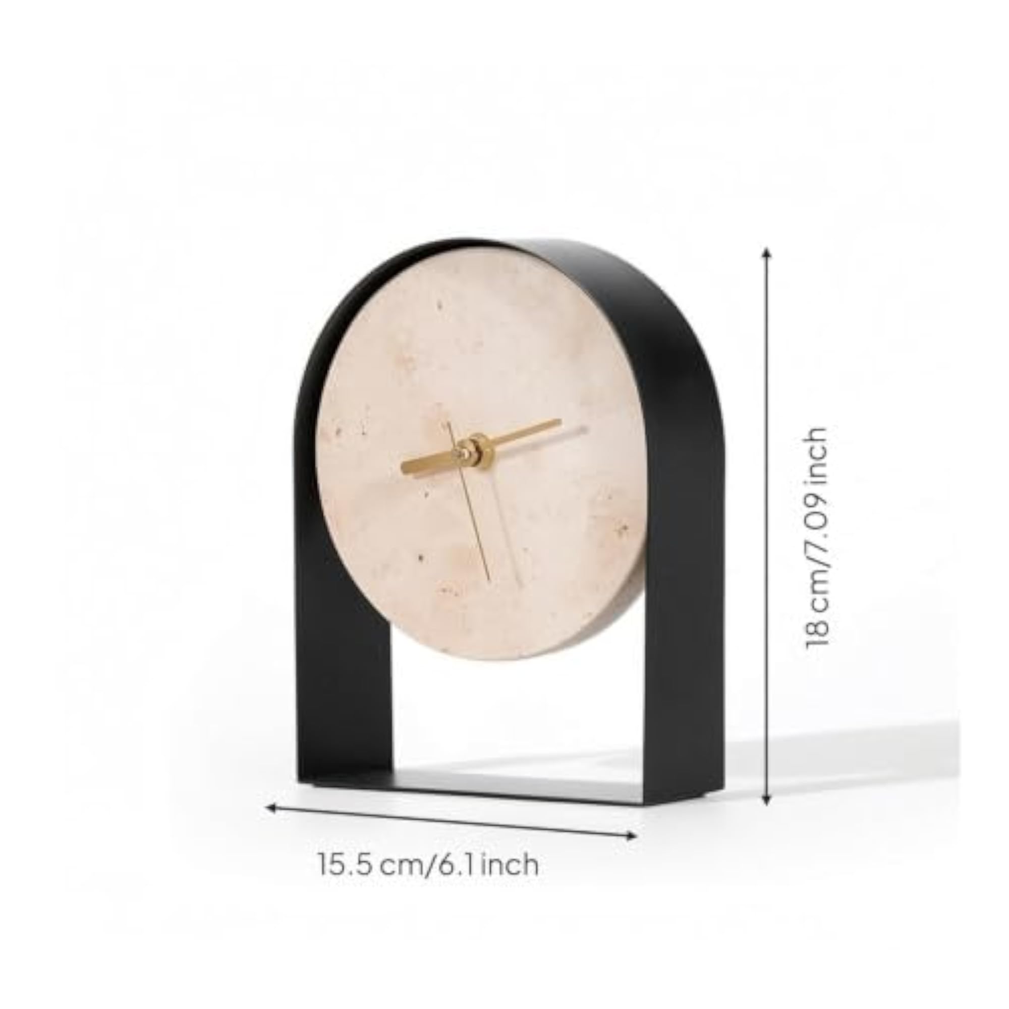 Clock with Stone Face, Compact Arched Mantel Design