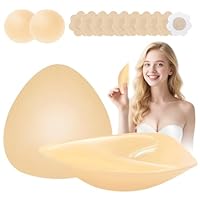 Dersoud Sticky Bra Inserts - Soft Invisible Reusable Double Sided Sticky bra for Women with Lift Support, Washable for Bikini, Swimsuit, Wedding, Strapless Dress C Beige