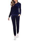 Gyabnw Jogginganzug Damen Hausanzug Velours Trainingsanzug Nicki Freizeitanzug Samt Zweiteiler Set Tracksuit Sportanzug Fitness Outfit Kapuzenpullover Sweatshirt und Jogginghose für Sport Freizeit