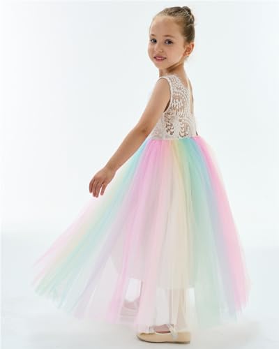 Image of 2Bunnies Girl Peony Lace Back A-Line Straight Tutu Tulle Party Flower Girl Dress