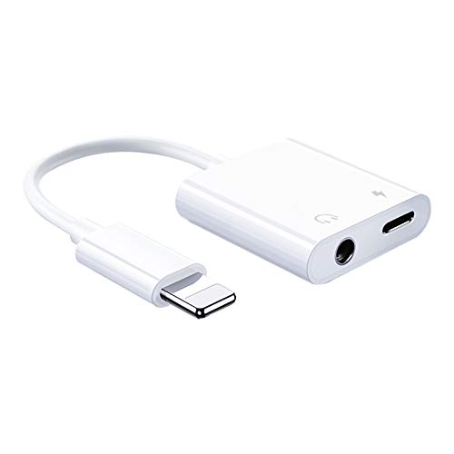 [2 en 1] Adaptador de auriculares para iPhone Dongle Splitter Jack AUX Audio 3.5 mm Dual Ports Converter Compatible con iPhone 12/11/11 Pro/11 Pro Max/7/7 P/8/8 P/X/XR/XS Soporte Todo el sistema IOS