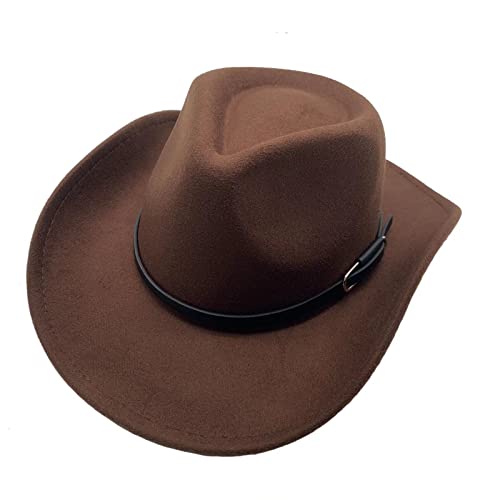 Willheoy Cowboy Hat For Men Women Western Cowgirl Hats Felt Fedora Hat Cowboy Costume Coffee #TOP9