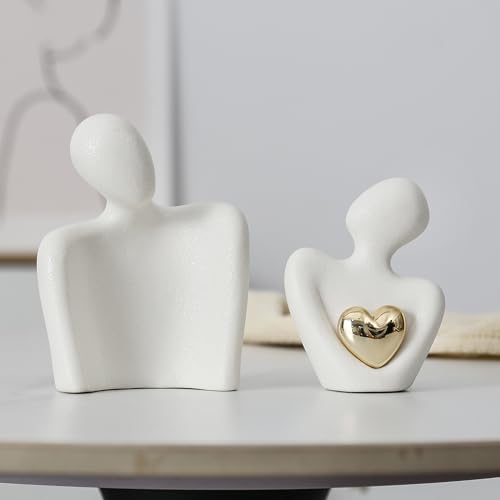 Hugging Couple Statue Ceramic Lover Figurine Home Decor is a Romantic Gift for Her on Wedding Anniversary and Valentines, TV Stand Decoration Knick Knacks for Shelves (M) - Image 4