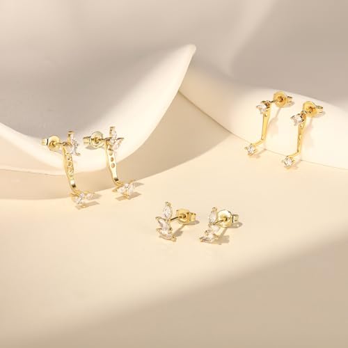 Gold Earrings Stacks for Women, 14K Gold Plated Hoop & Huggie Ear Jackets Set, CZ Hypoallergenic Small Earrings – Trendy 20253