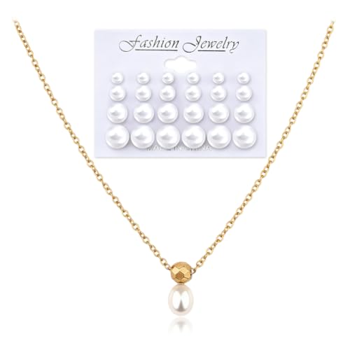 Image of Pearl Earring Stud Pearl Necklace Choker for Bride Wedding Earring Necklace