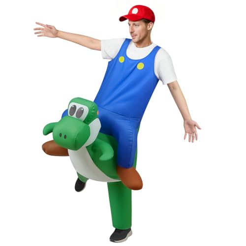 Alaoo Déguisement gonflable de super plombier dinosaure pour adulte, Super Brothers Enfant, Costume de Cosplay avec Vêtements gonflables, chapeau, ventilateur pour Halloween Noël carnaval