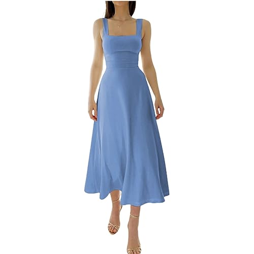 JPSSJGYH 2023 New Women's Thick Straps Midi Dress, Summer Women's Thick Strap Slim-fit Waist Dress (Blue,3XL)