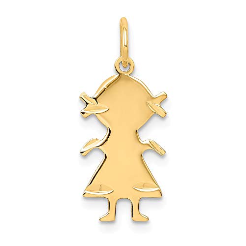 14k Yellow Gold Solid Girl Charm Pendant