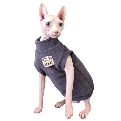 Sphynx Cat Clothes Hairless Cat Warm Fleece Vest Elastic Winter Sweater Outfit, Pet Clothes for Sphynx Cat Coat for Cats and Small Dogs Apparel, Hairless cat Shirts Sweaters (Blue Grey, Medium)