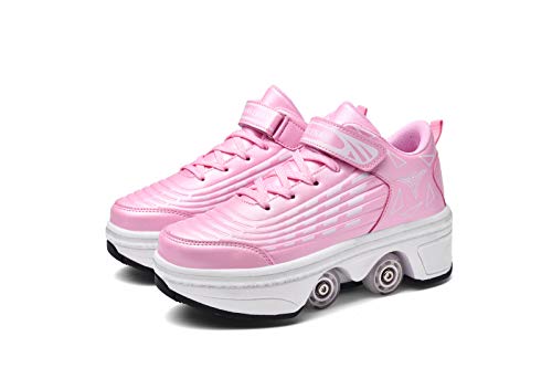 ZKHD Roller Skate Shoes Roller Skates Women 2in1 Multipurpose Shoes Shoes with Wheels Skateboarding Shoes Outdoor Sports Skating Travel Best Choice,Pink-EU41