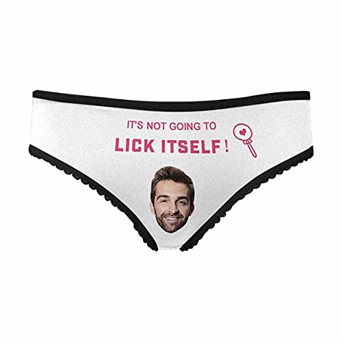 MyPupSocks Custom Face Personalized Photo Underwear It's Not Going To Lick Itself White High-Cut Briefs Panties Underwear with Image for Women Girlfriend M