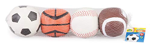 Lena 62164 - Soft Sportbälle 4er Set, Bälle als Fußball, Volleyball, Basketball und Rugbyball, Softbälle je 10 cm, im Netz, Spielbälle für Kinder ab 1 Jahr, Schaumstoffbälle zum Spielen und Baden