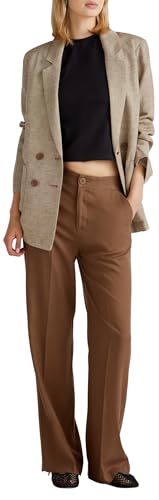 Pantalone classico in viscosa, gamba dritta, apertura davanti con bottone ed elasticatura su metà dietro.