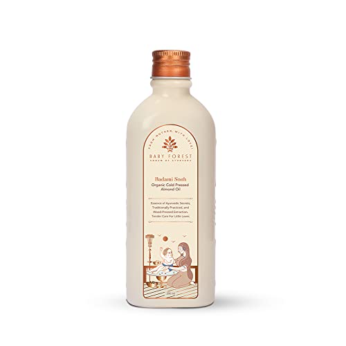 Baby Forest Badami Sneh Cold Pressed Almond Oil for Babies | Organic & Natural Baby Massage Oil for Skin, Hair & Body | Derma Safe, Non-Sticky, BPA-Free, Cruelty-Free | 200ml | Ayurvedic Baby Oil