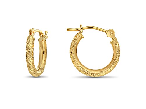 14k Gold Hand Engraved Diamond-cut Round Hoop Earrings (Yellow-Gold)… by TILO JEWELRY - Image 5
