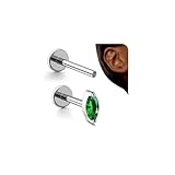 BodyBonita 16G Silver Stud Earrings Flat Back - G23 Titanium Internal Thread Emerald Cartilage Earrings for Women CZ Stud Piercing Jewelry Tragus/Helix/Conch/Medusa/Lip/Labret/Nose 6mm 8mm