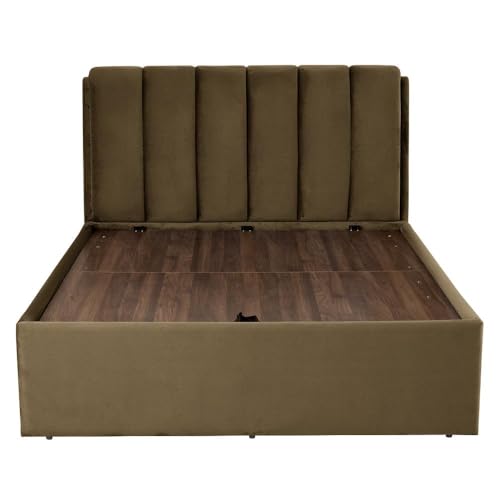 Image of Wakefit Bed | Queen (78 X 60) Solid Wood Bed, Upholstered, Hydraulic, 3 Year Warranty - Antho - Velvet Stone