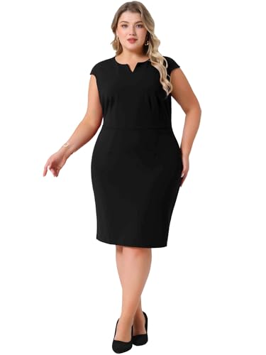 Agnes Orinda Plus Size Sheath Dresses for Women Notched V Neck Sleeveless Business Pencil Work Dress3