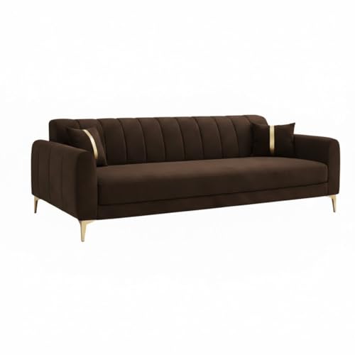 Image of Hermione Luxe Velvet-Suede Fabric 3 Seater + 2 Seater Sofa Set | Golden Legs | Comfortable & Spacious Seating | Modern Sofa Set for Living Room - Dark Brown