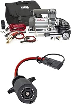 Bundle of Viair 30032 300P SXS Portable Compressor Kit with battery tender and compressor tie down 12V, 33% Duty, 150 PSI, CE. + VIAIR 7-Way Power Access, 7-Way Blade to 2-Pin SAE 12V Power Source