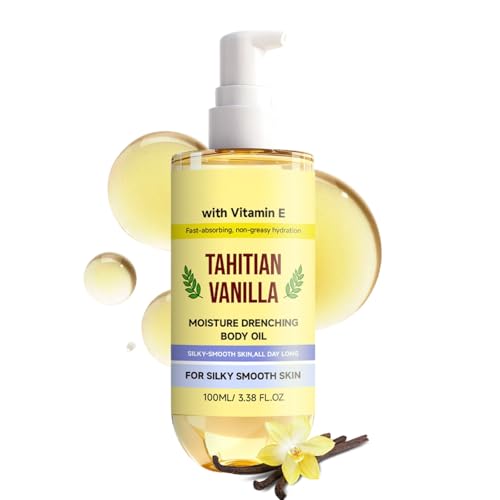 Tahitian Vanilla Body Oil Moisture Drenching Serum Moisturising Body Oil with Vitamin E Fast-Absorbing Vanilla Body Oil for Dry Skin Protects & Soothes Dryness Lightweight & Non-Greasy - 100ml