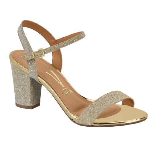 Sandália Fem Vizzano Salto Bloco Dourado Glitter 6262.474 Tamanho:37;Cor:Dourado