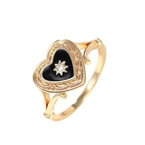 18 Gold Plated Obsidian Black Agate Dropped Gum Heart Luxury Ring Dark Gothic Black Enamel Heart Ring Dropped Oil Lightweight Luxury Couple Ring